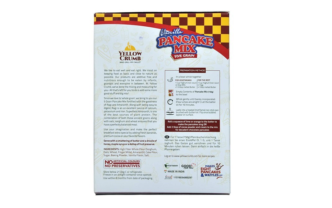 Yellow Crumb Vanilla Pancake Mix Five Grain   Pack  150 grams